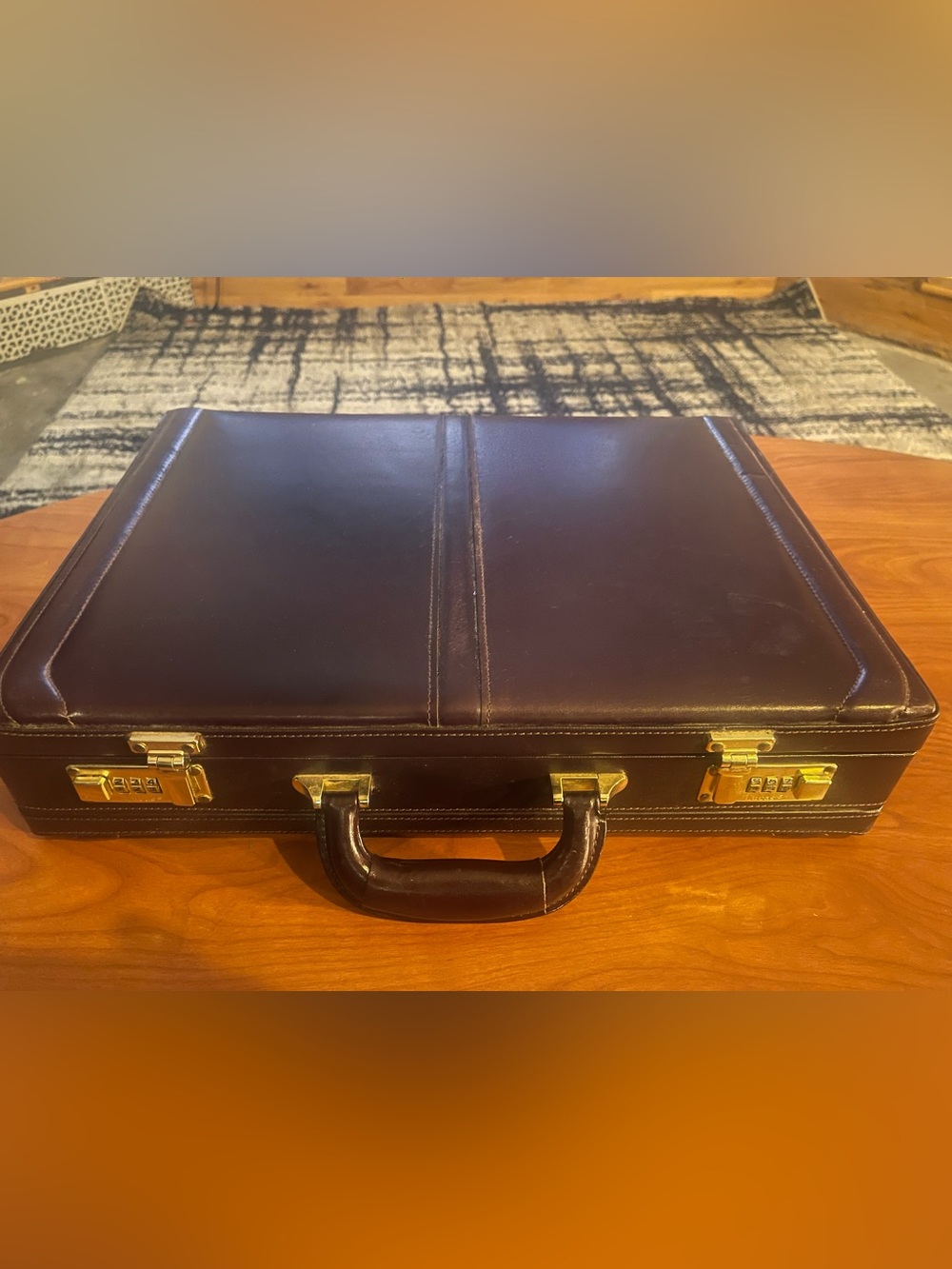 Classic Brown Leather Briefcase with Gold Hardware